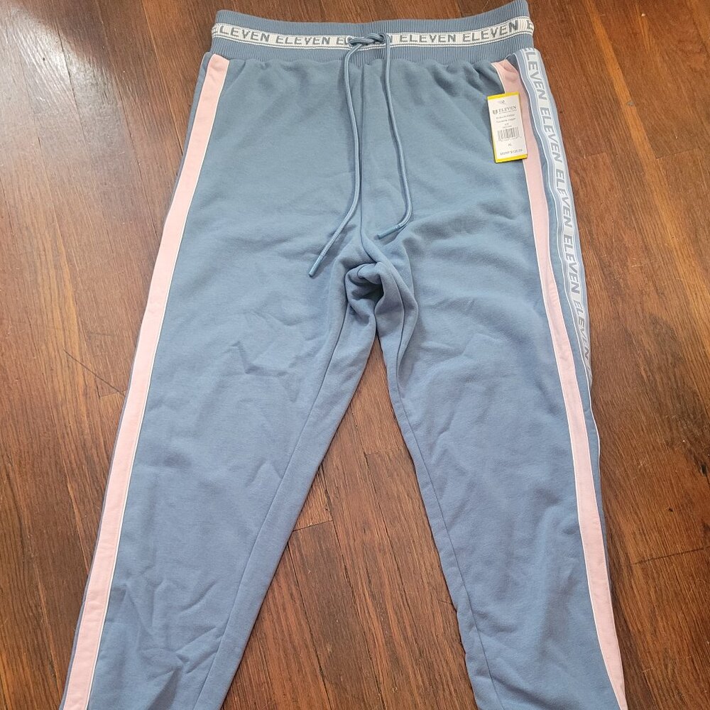 Eleven by Venus Williams Women's Sky Blue and Pink Stripe Courtside Joggers XL